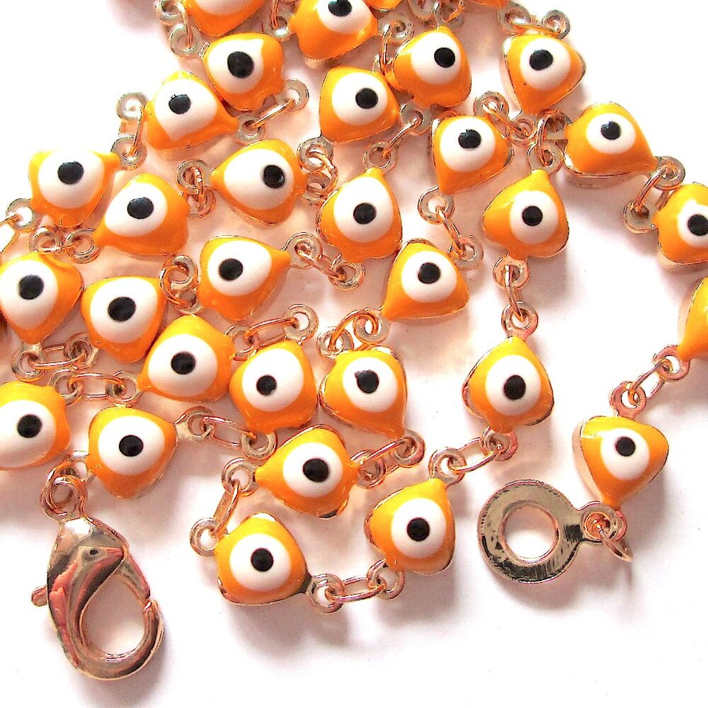 C⭐️C Golden Yellow Heart Evil Eye Choker Necklace Stamped LOVE Gold Tone Health